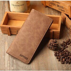 Men's Bifold Leather Breast Pocket Card Holder Purse Suit Long Wallet Checkbook